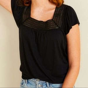 Old Navy Black XL Square-Neck Lace-Trim Top